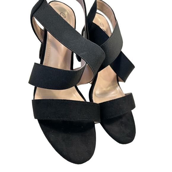 Trary Women's Chunky Heels: Open Toe Strappy Sandals, Elastic Ankle Strap, SZ 10 - Picture 6 of 8